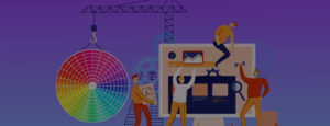 People working next to a color wheel